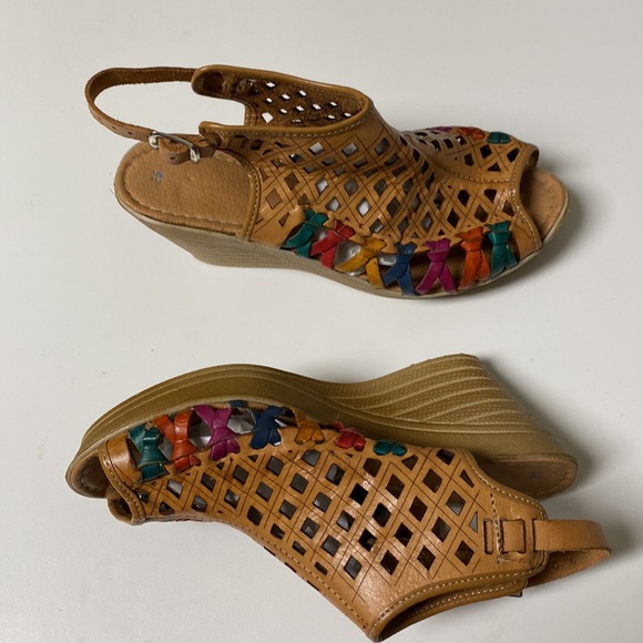 Multicolour Leather Wedge Sandals - Picture 5 of 12